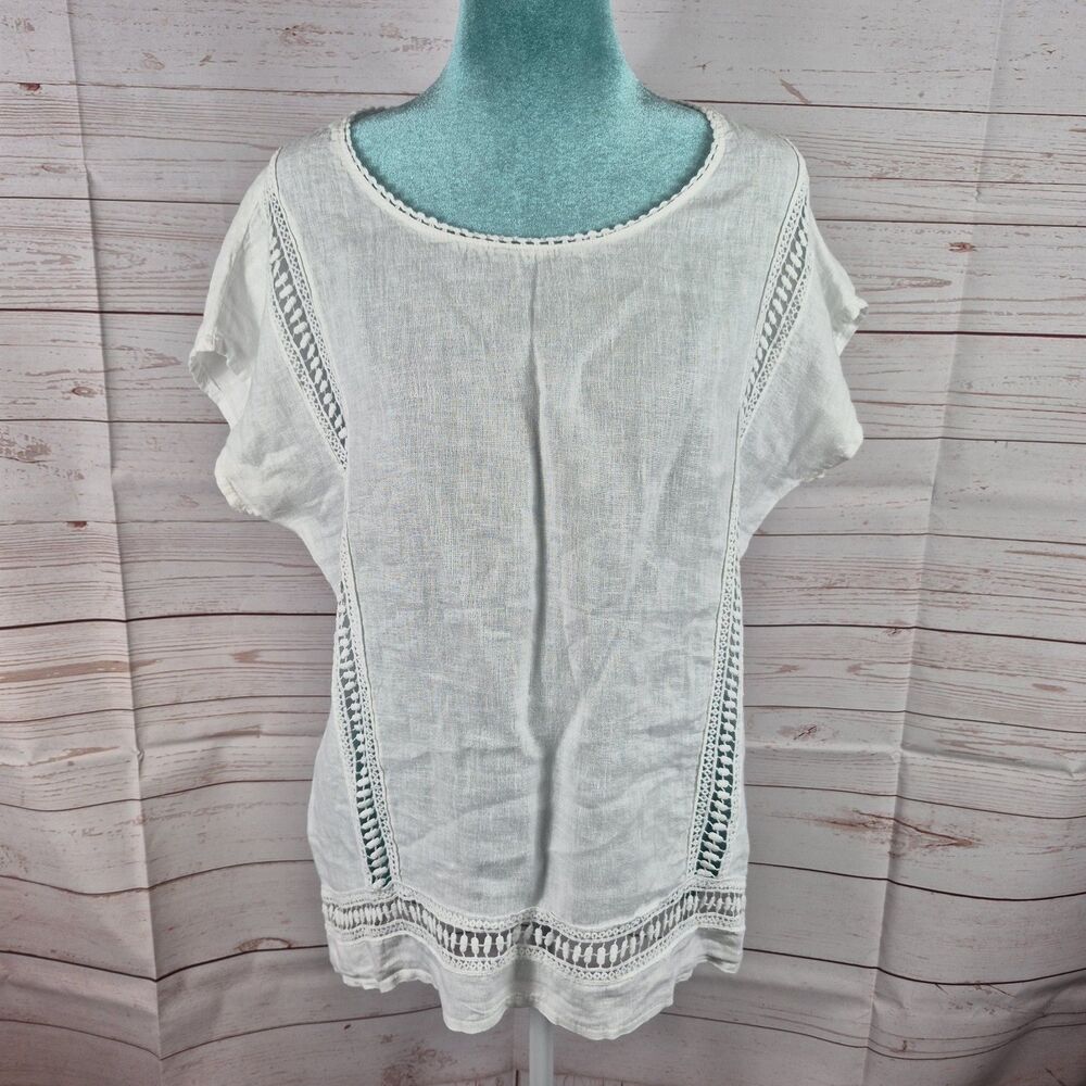 Alessia Pacini White 100% Linen Tunic Top Sz Large Made In Italy Coastal Beachy